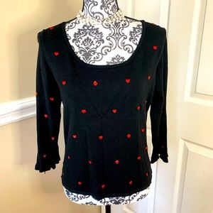 💕Erin Matthews- women’s black sweater w/ red heart, sequin detail, size medium